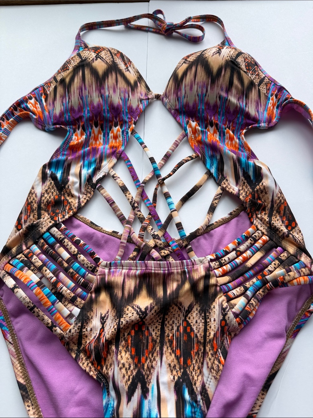 Kenneth Cole Purple Multicolor Strappy One-Piece Swimsuit Swim NWT - Picture 2 of 8